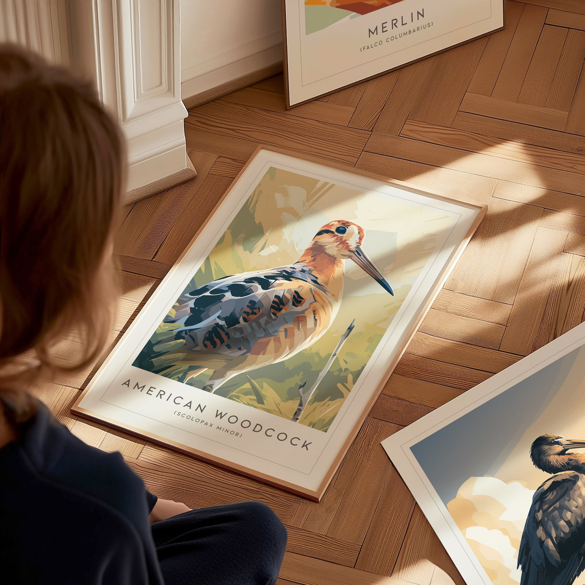 American Woodcock Poster | Woodland Shorebird Nature Illustration Wall Art — styled in a modern interior