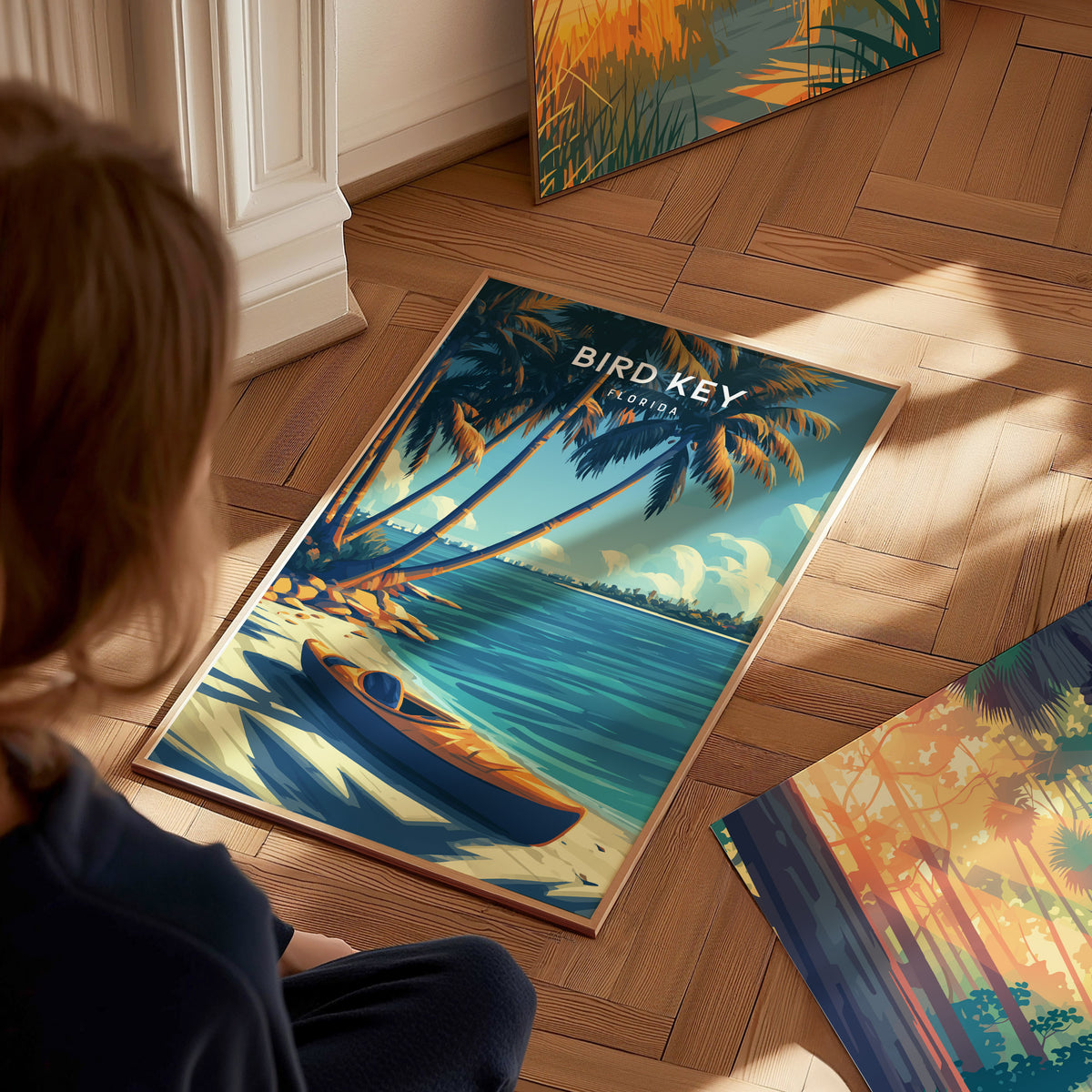 Bird Key Park, Florida Poster | Tropical Waterfront Serenity Wall Art — styled in a modern interior