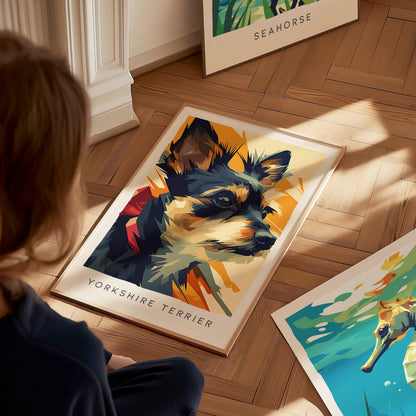 Yorkshire Terrier Poster | Bold & Beautiful Yorkie Portrait Wall Art — styled in a modern interior