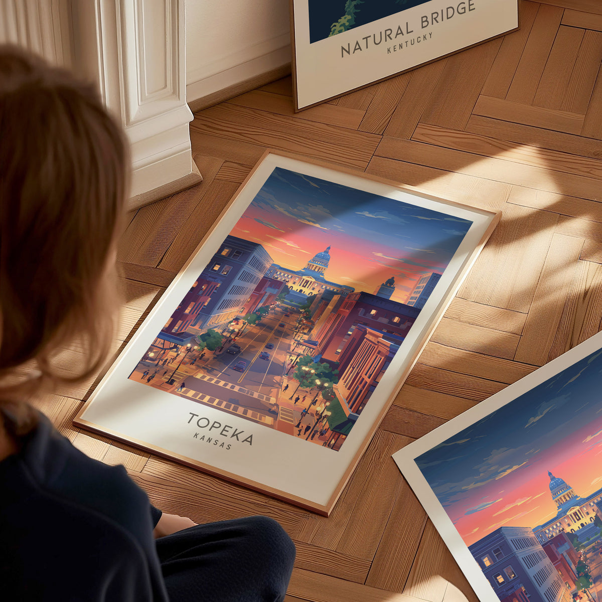 Topeka Matte Border Poster | Kansas Destination Print Framed or Unframed — styled in a modern interior