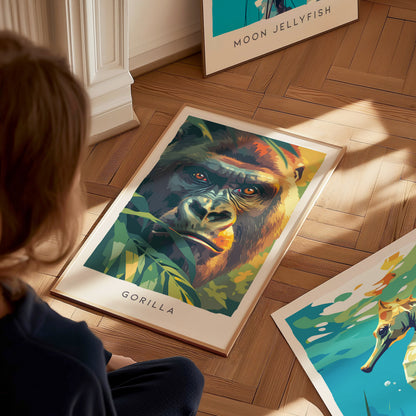 Gorilla, Africa Poster | Majestic Silverback Wildlife Portrait Wall Art — styled in a modern interior