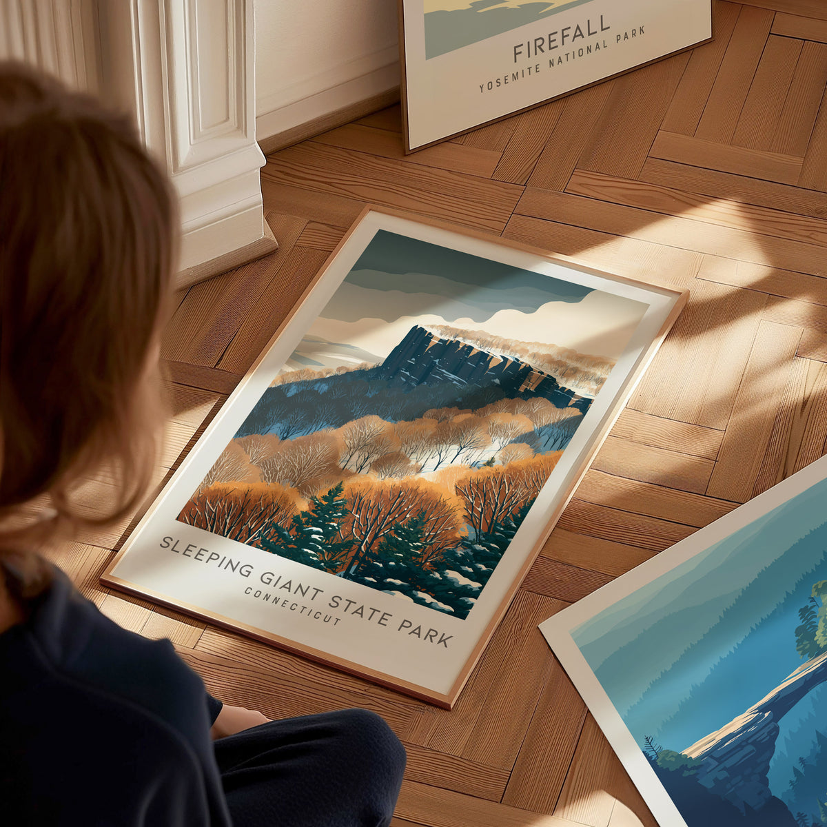 Sleeping Giant State Park Matte Border Poster | Connecticut Travel Wall Art — styled in a modern interior