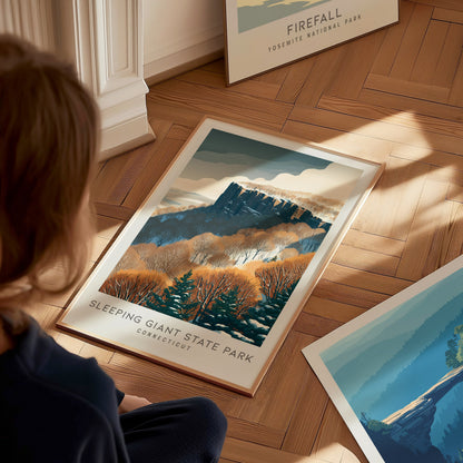 Sleeping Giant State Park Matte Border Poster | Connecticut Travel Wall Art — styled in a modern interior