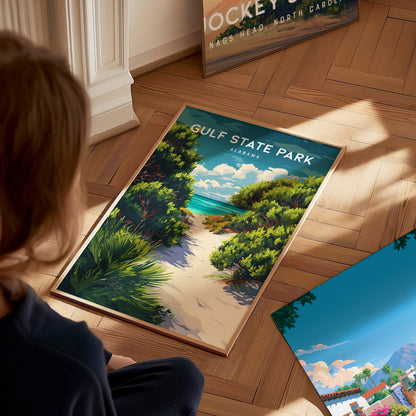 Gulf State Park, Alabama Poster | Beach House Decor Destination Print Wall Art — styled in a modern interior