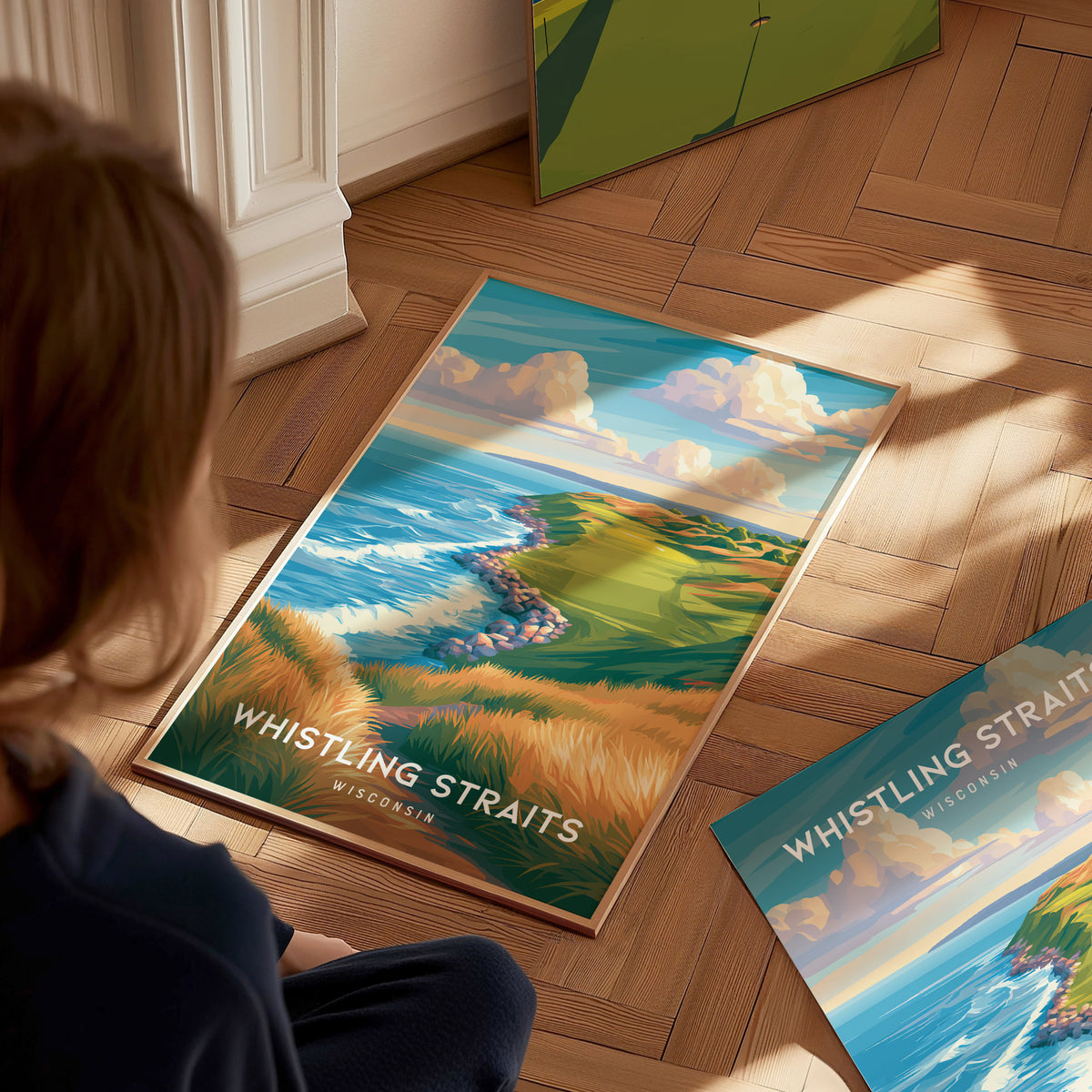 Whistling Straits, Wisconsin Poster | Legendary Links & Lakeshore Wall Art — styled in a modern interior