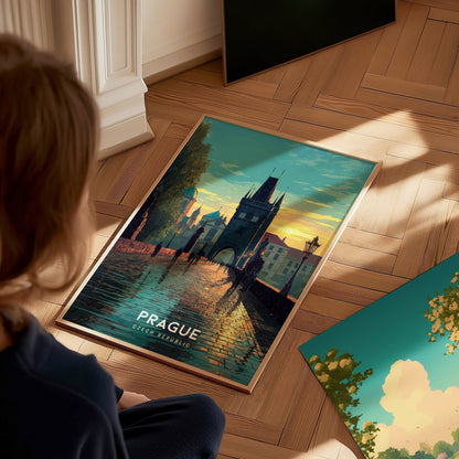 Prague Poster | Charles Bridge Sunset Art | Czech Republic Travel