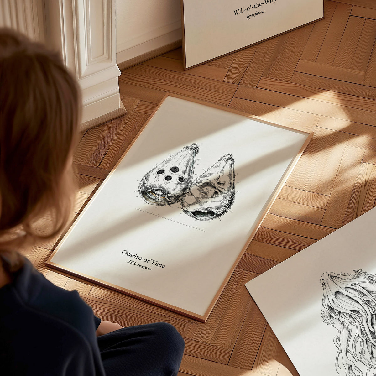 Ocarina of Time Poster | Tibia temporis Vintage Pen and Ink Print Scientific Illustration Wall Art — styled in a modern inter