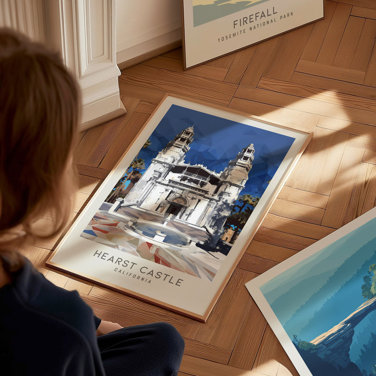 Hearst Castle Matte Border Poster | San Simeon, California Travel Wall Art — styled in a modern interior