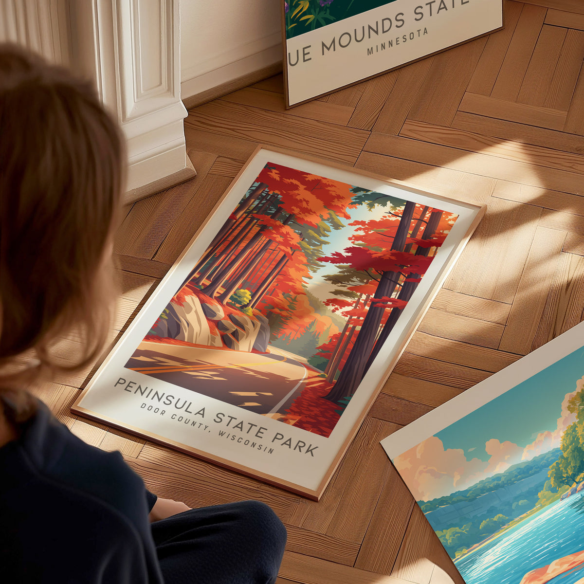 Peninsula State Park Matte Border Poster | Door County, Wisconsin Destination Print — styled in a modern interior