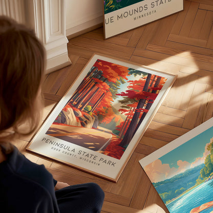 Peninsula State Park Matte Border Poster | Door County, Wisconsin Destination Print — styled in a modern interior