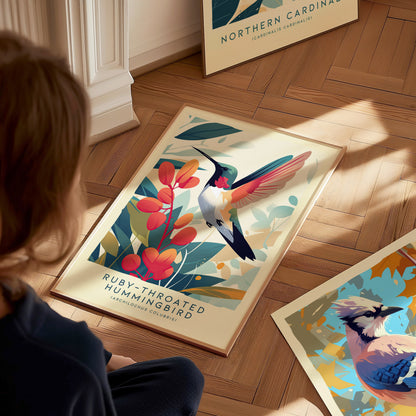 Ruby-Throated Hummingbird Poster | Bird Art | Nature Wildlife Print