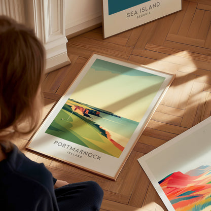 Portmarnock Matte Border Poster | Ireland Travel Wall Art — styled in a modern interior