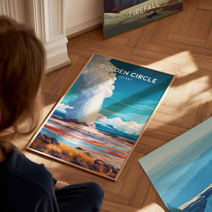 Golden Circle, Iceland Poster | Geysers & Waterfalls Nordic Wall Art — styled in a modern interior