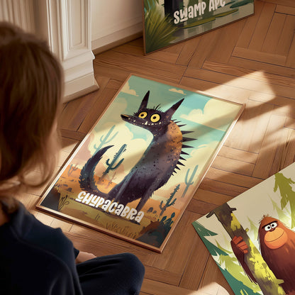 Chupacabra Cute Cryptids Poster | Kids Room Decor Wall Art | Framed or Unframed