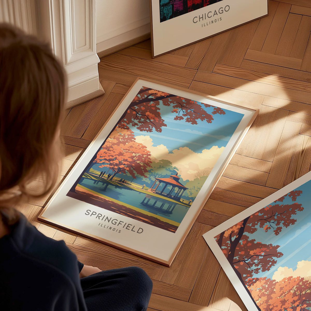 Springfield Matte Border Poster | Illinois Travel Wall Art — styled in a modern interior
