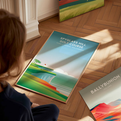 Spyglass Hill Golf Course, Pebble Beach, California Poster | Iconic Links Golfer Gift Wall Art — styled in a modern interior