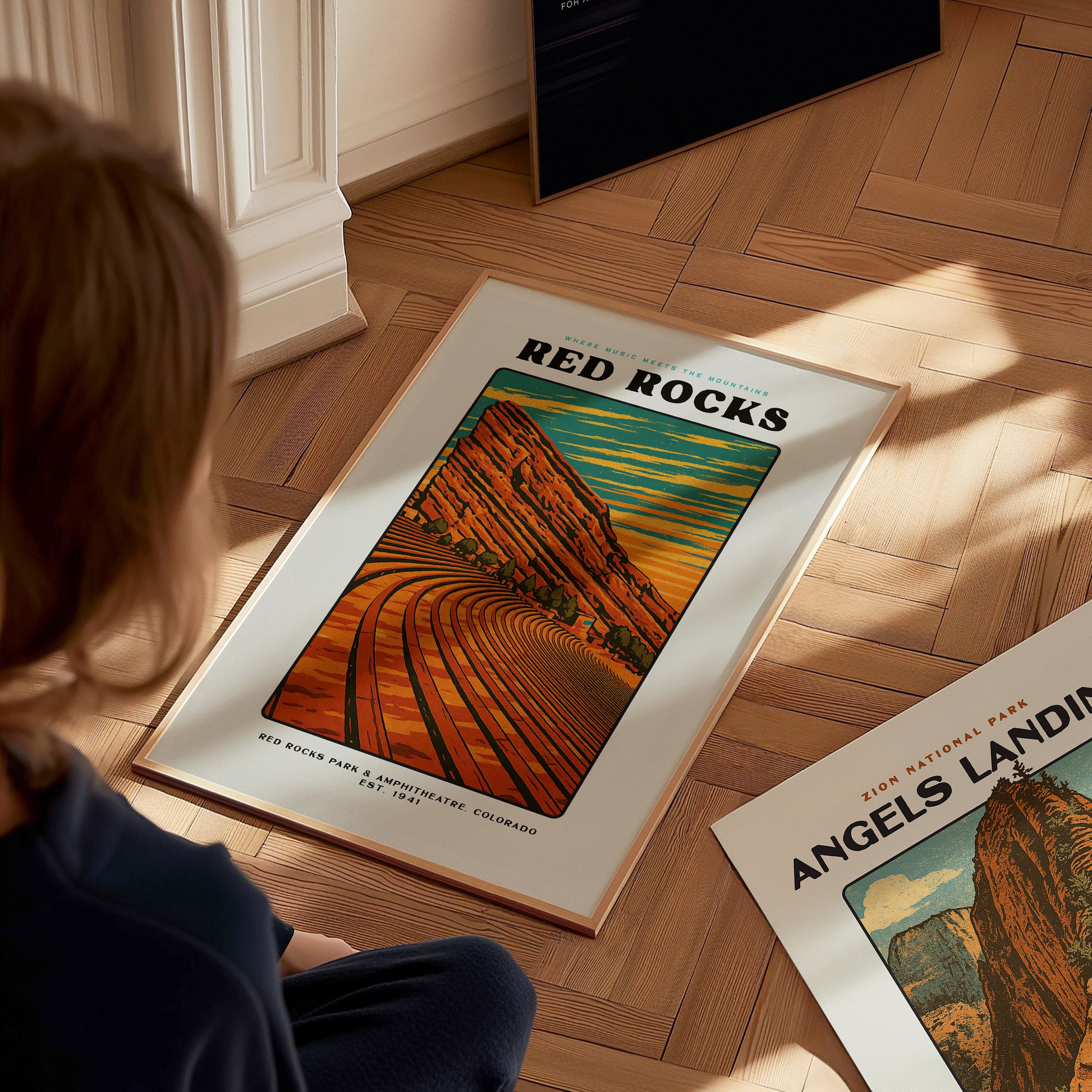 Red Rocks Amphitheatre Poster | Vintage Colorado Block Print Art