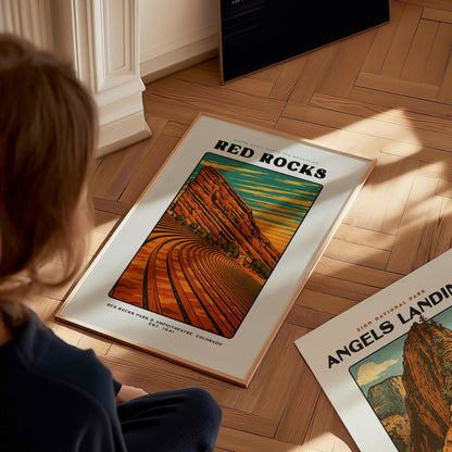 Red Rocks Amphitheatre Poster | Vintage Colorado Block Print Art