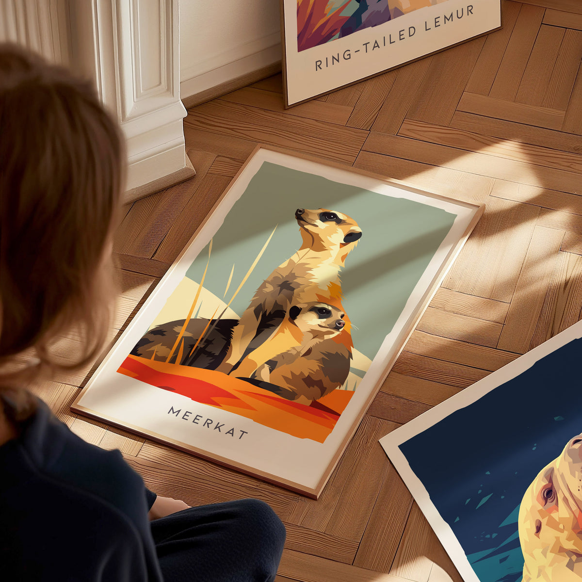 Meerkat, Suricata suricatta Poster | Bold Safari Wildlife Wall Art — styled in a modern interior