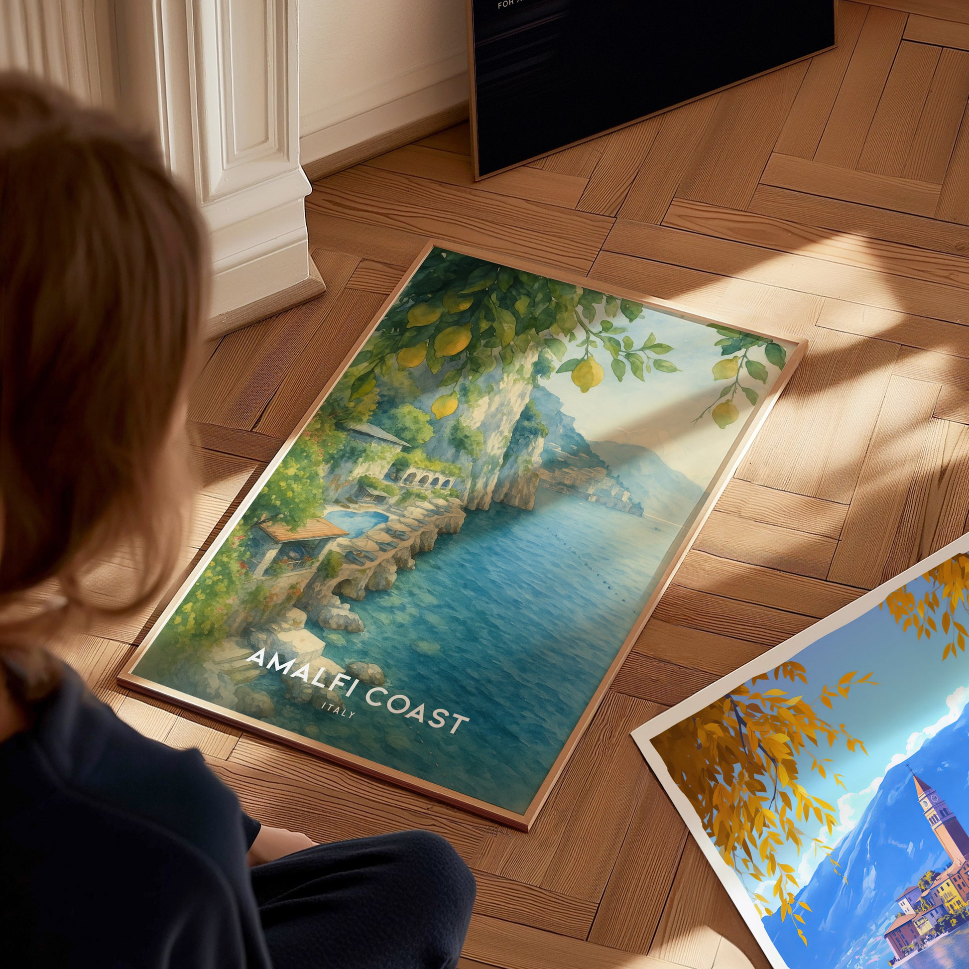 Amalfi Coast Italy Watercolor Travel Print | Hotel Santa Caterina Wall Art Poster | Framed or Unframed