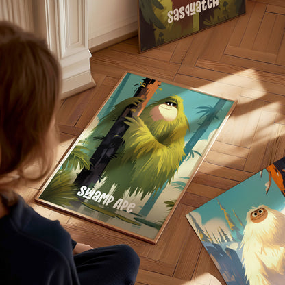 Swamp Ape Poster | Cute Cryptids Kids Art Florida Bigfoot Nursery Gift