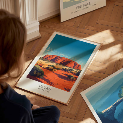 Uluru Matte Border Poster | Australia Travel Wall Art — styled in a modern interior