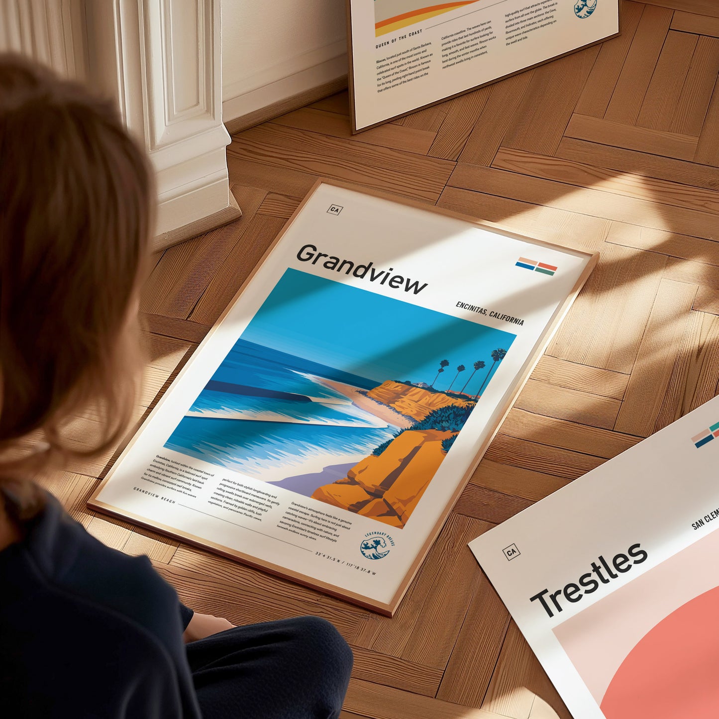 Grandview Surf Spot Poster | Encinitas California Surfer Wall Art