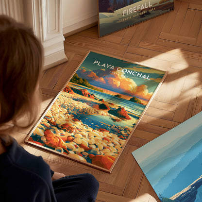 Playa Conchal, Costa Rica Poster | Tropical Beach Print Coastal Wall Art — styled in a modern interior