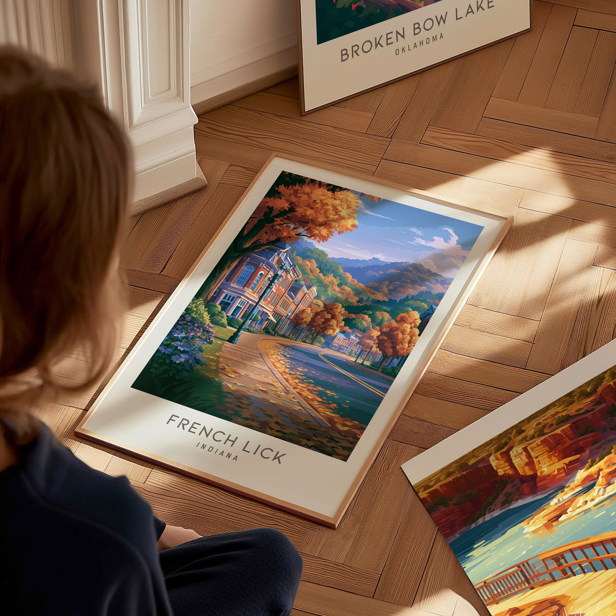 French Lick Matte Border Poster | Indiana Destination Print Travel Wall Art — styled in a modern interior