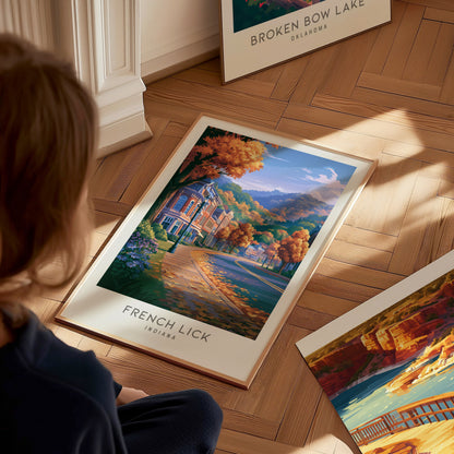 French Lick Matte Border Poster | Indiana Destination Print Travel Wall Art — styled in a modern interior