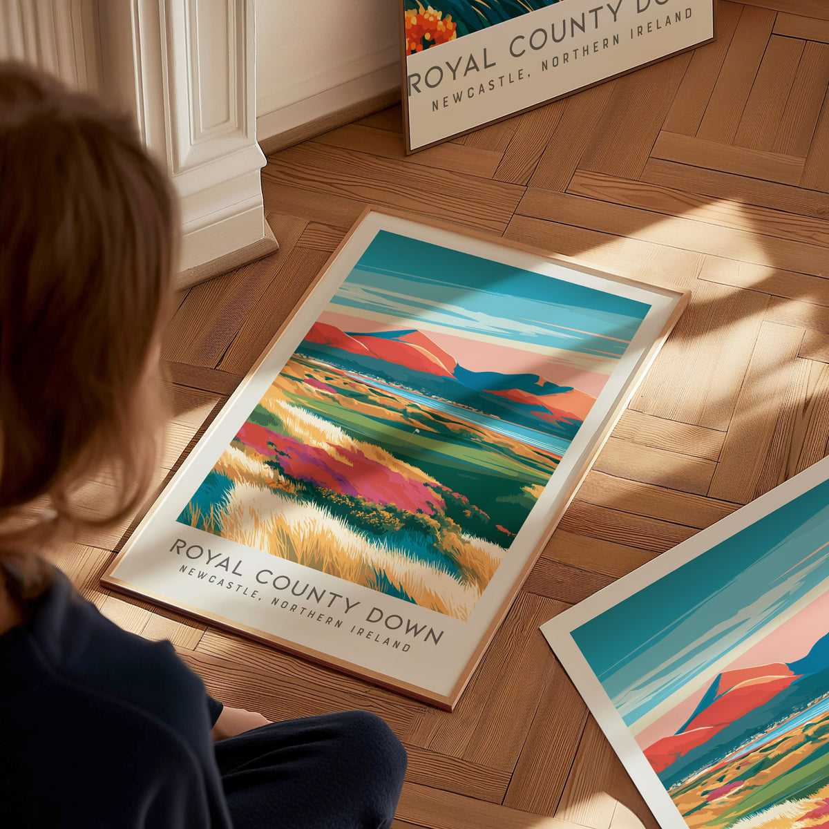 Royal County Down Matte Border Poster | Newcastle, Northern Ireland Golf Course Print Wall Art — styled in a modern interior