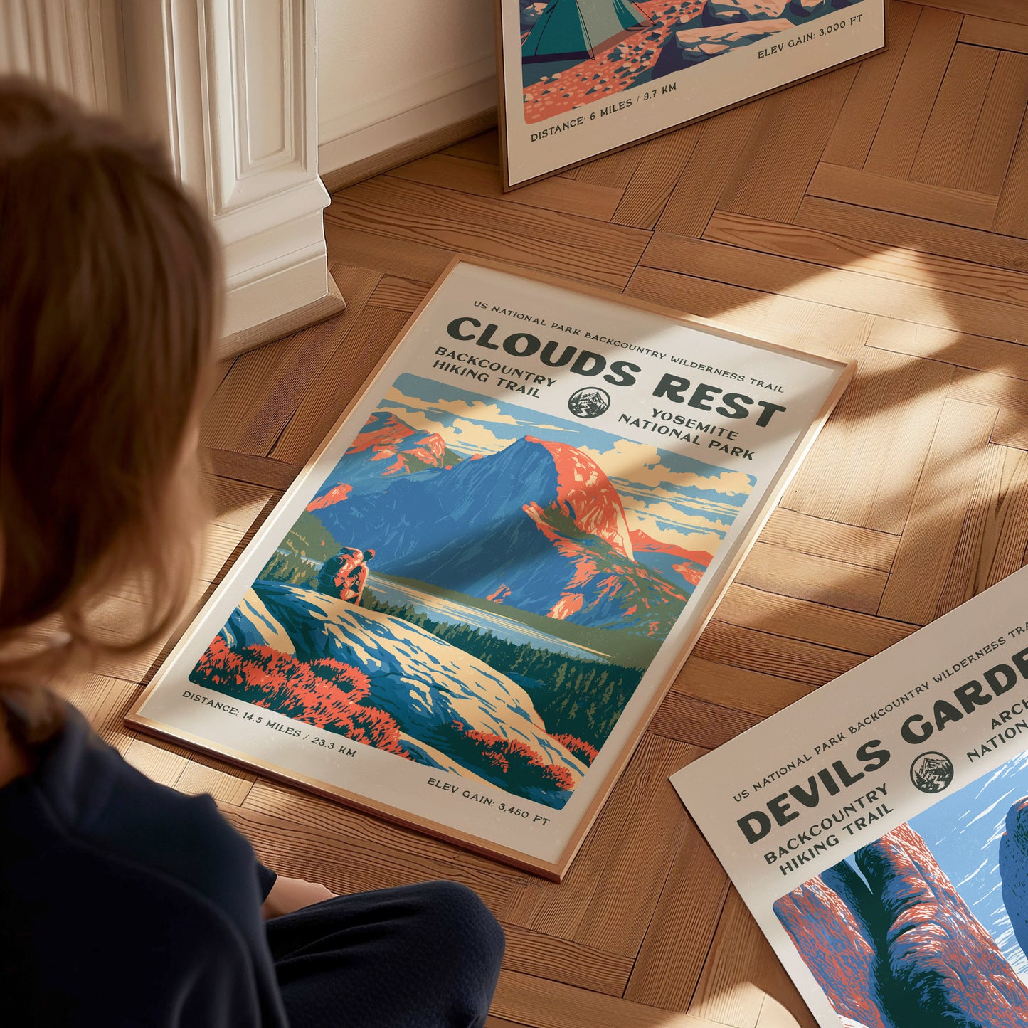 Clouds Rest, Yosemite Poster | Hiker Gift | Above the Granite Horizon Wall Art — styled in a modern interior