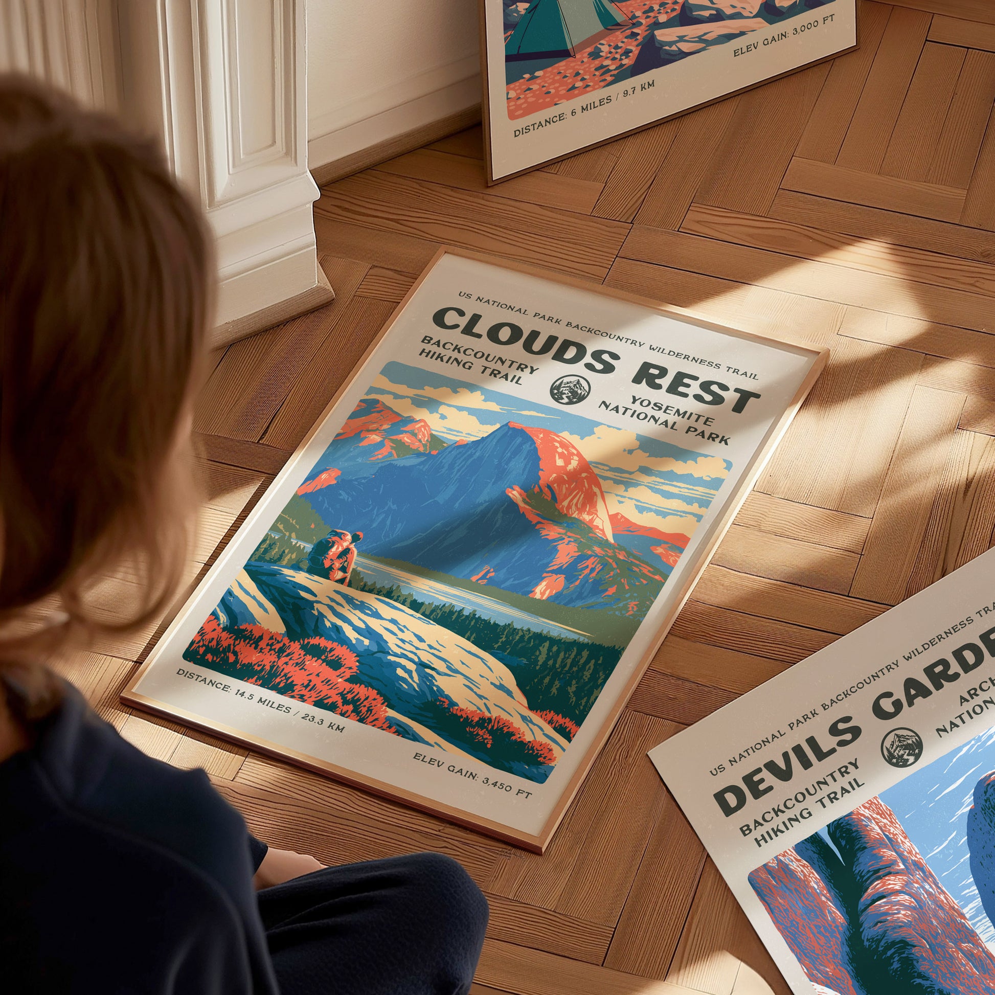Clouds Rest, Yosemite Poster | Hiker Gift | Above the Granite Horizon Wall Art — styled in a modern interior
