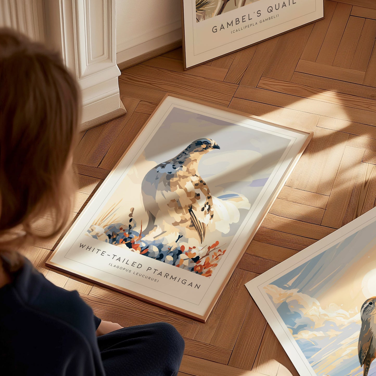 White-tailed Ptarmigan, Lagopus leucurus Poster | Alpine Bird Wall Art — styled in a modern interior