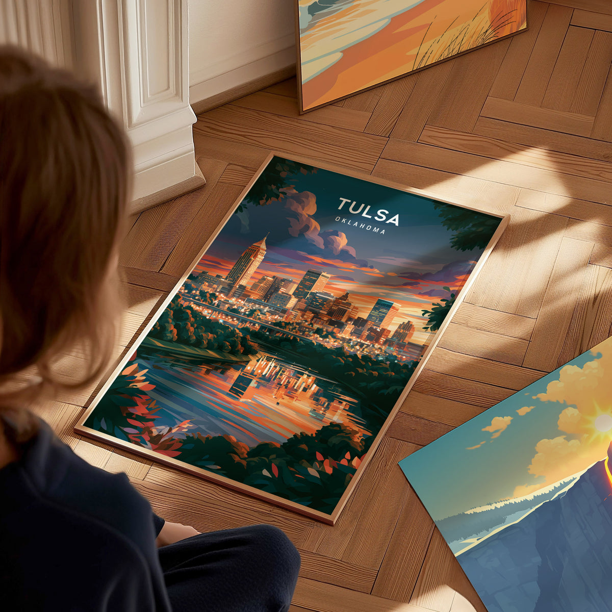 Tulsa, Oklahoma Poster | Route 66 Art Deco Skyline Wall Art — styled in a modern interior