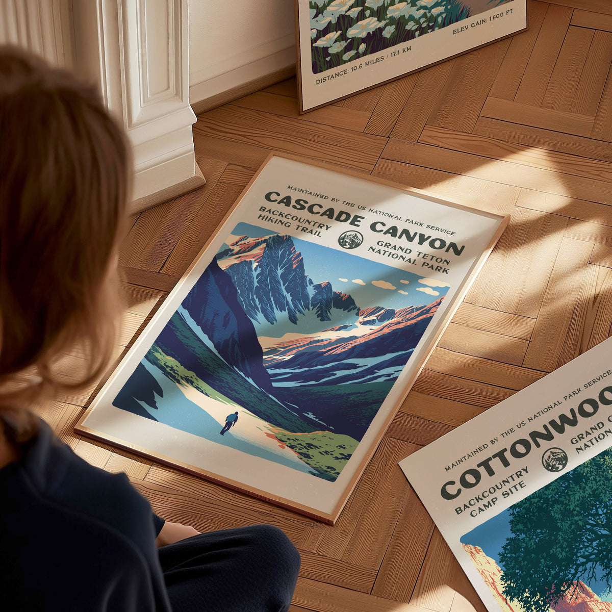 Cascade Canyon, Grand Teton National Park Poster | Hiker Gift | Backcountry Trail Wall Art — styled in a modern interior
