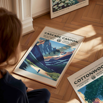 Cascade Canyon, Grand Teton National Park Poster | Hiker Gift | Backcountry Trail Wall Art — styled in a modern interior
