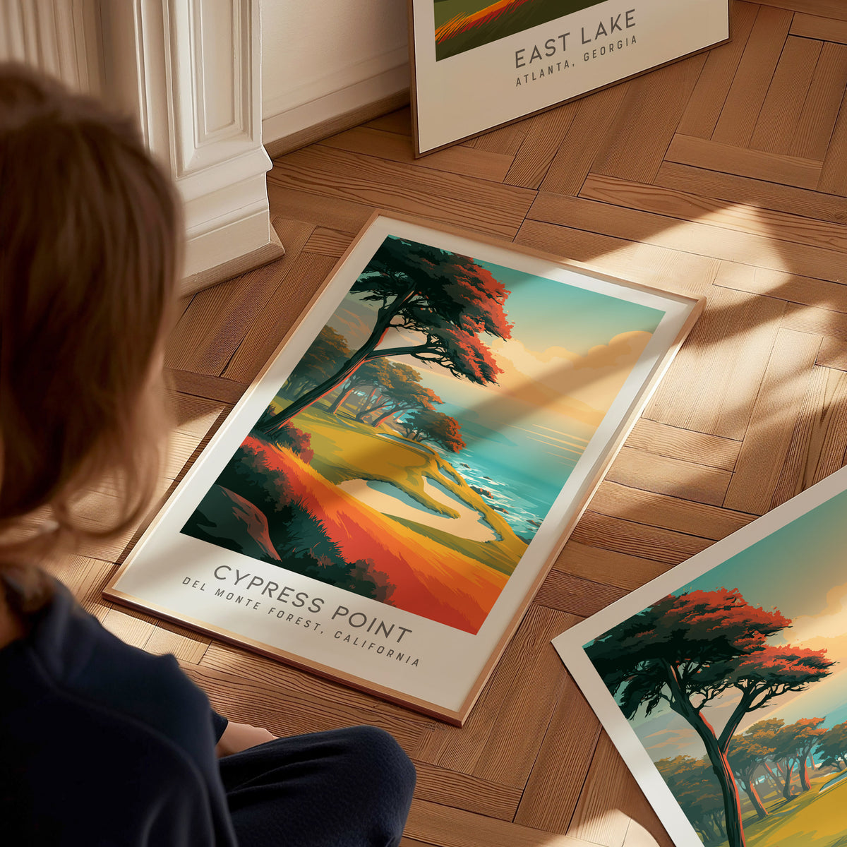 Cypress Point Matte Border Poster | Del Monte Forest, California Golfer Gift Framed or Unframed — styled in a modern interior