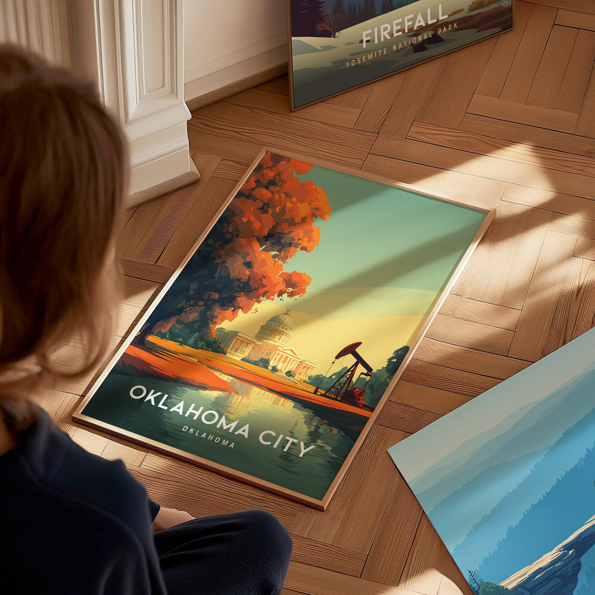 Oklahoma City, Oklahoma Poster | Bold Skyline & Prairie Charm Wall Art — styled in a modern interior