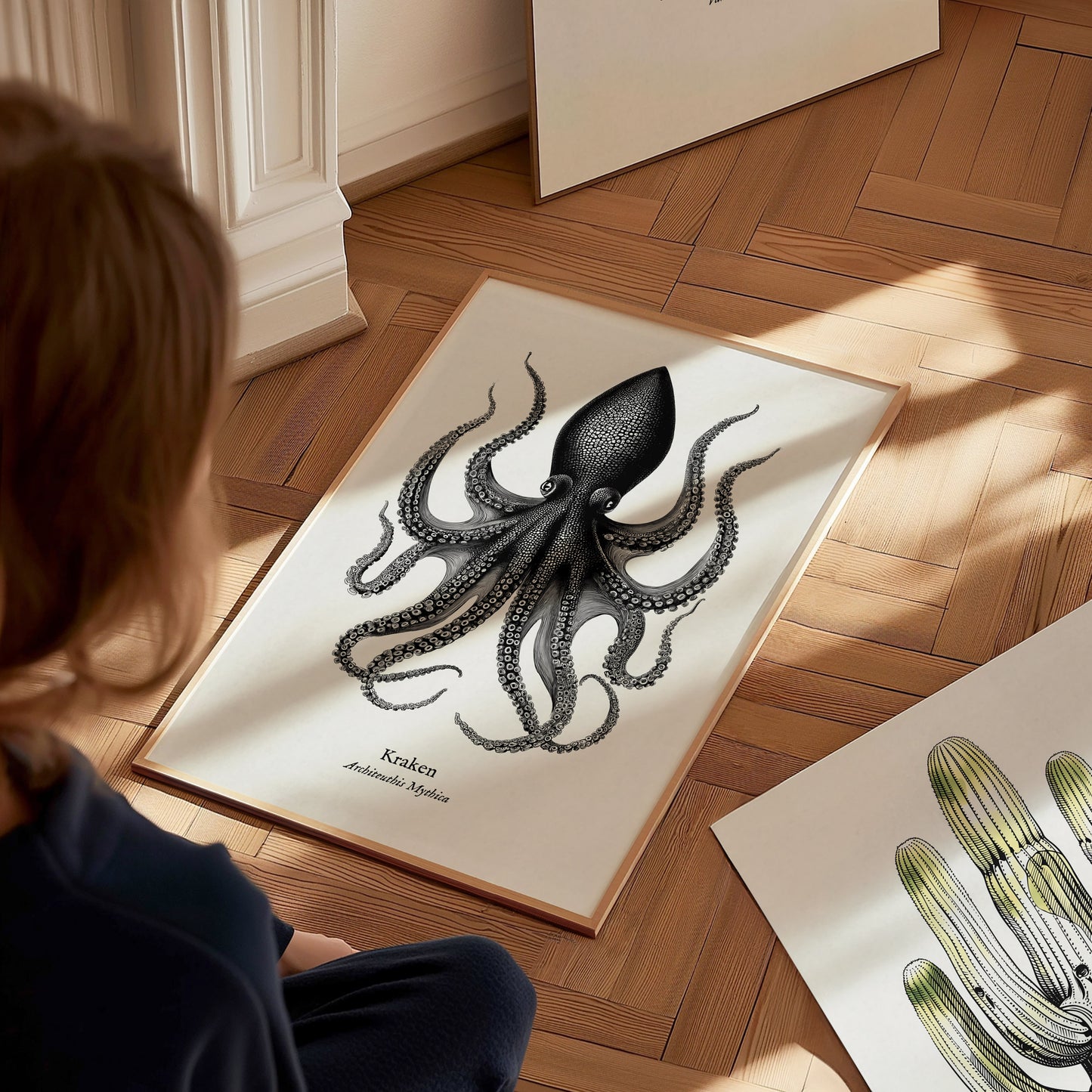 Kraken Poster | Vintage Architeuthis Mythica Zoological Illustration Wall Art — styled in a modern interior