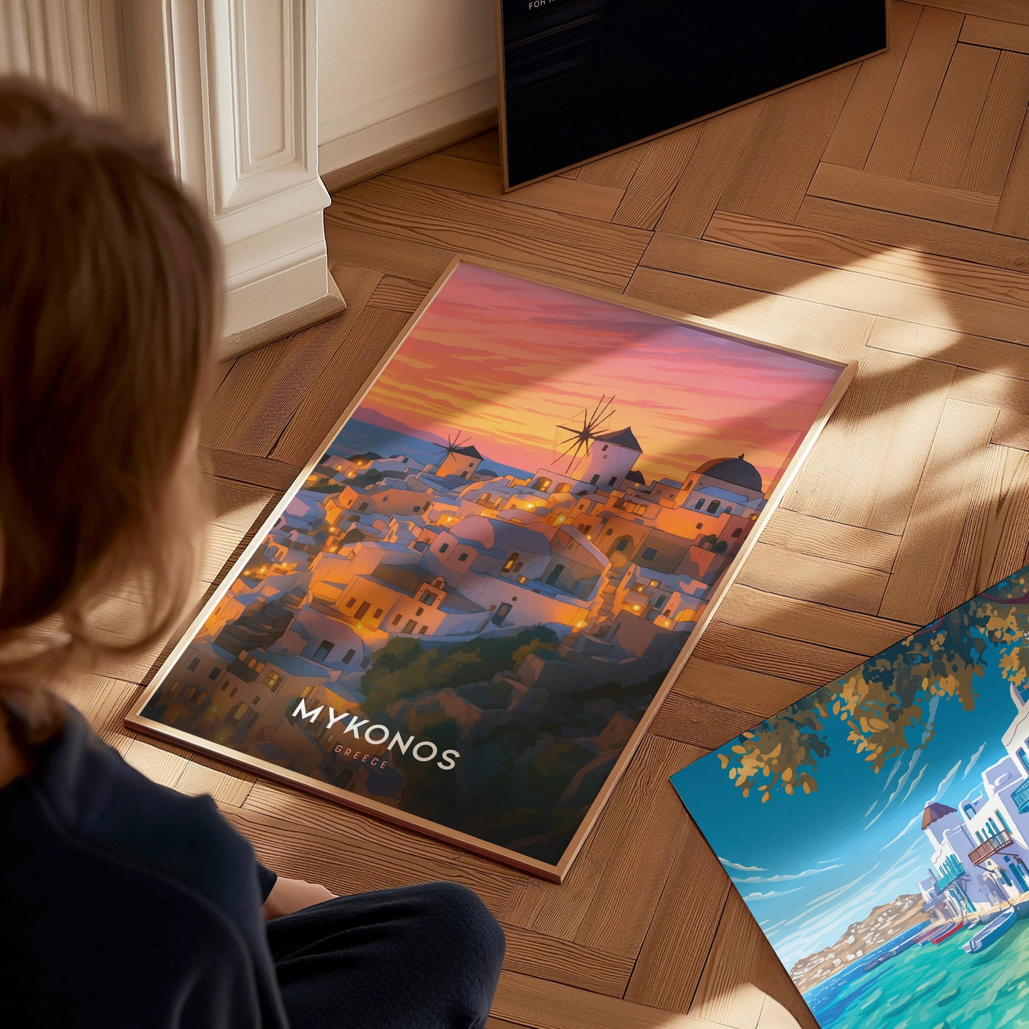 Mykonos Travel Poster | Greek Island Sunset Wall Art Print