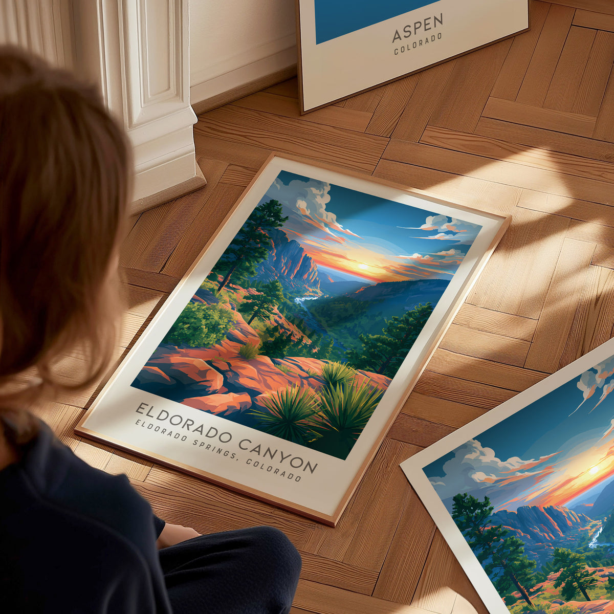 Eldorado Canyon Matte Border Poster | Eldorado Springs, Colorado Destination Print — styled in a modern interior