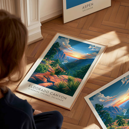 Eldorado Canyon Matte Border Poster | Eldorado Springs, Colorado Destination Print — styled in a modern interior