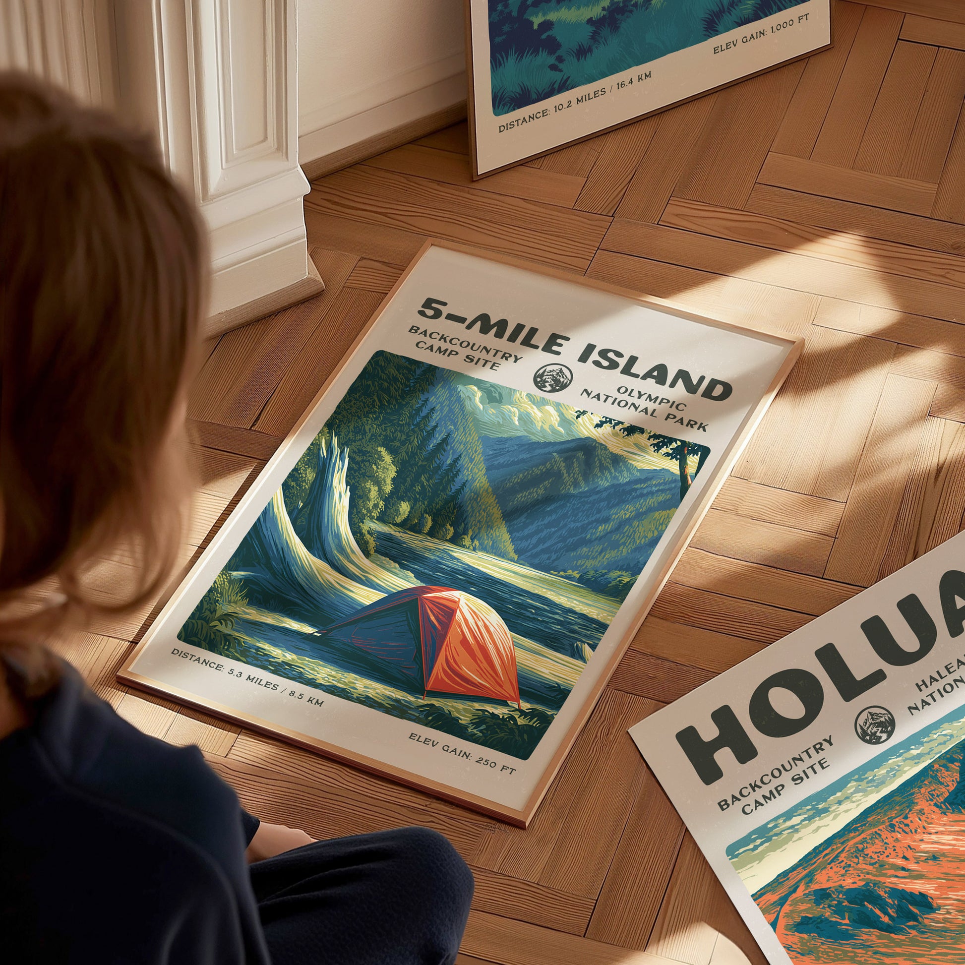 5-Mile Island, Olympic National Park Poster | Hiker Gift | Rainforest River Backcountry Wall Art — styled in a modern interio