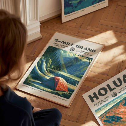 5-Mile Island, Olympic National Park Poster | Hiker Gift | Rainforest River Backcountry Wall Art — styled in a modern interio