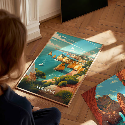 Algarve Travel Poster | Portugal Coastal Wall Art