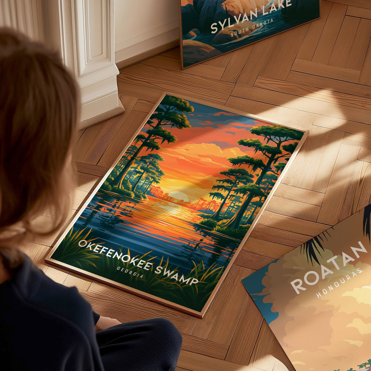 Okefenokee Swamp, Georgia Poster | Coastal Beach Decor Wetland Wildlife Wall Art — styled in a modern interior