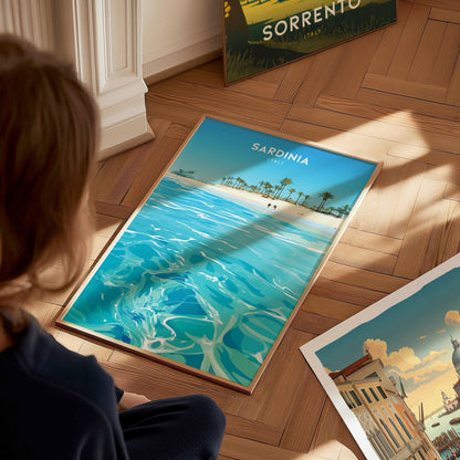 Sardinia Italy Poster | Mediterranean Beach Art | Costa Smeralda Decor