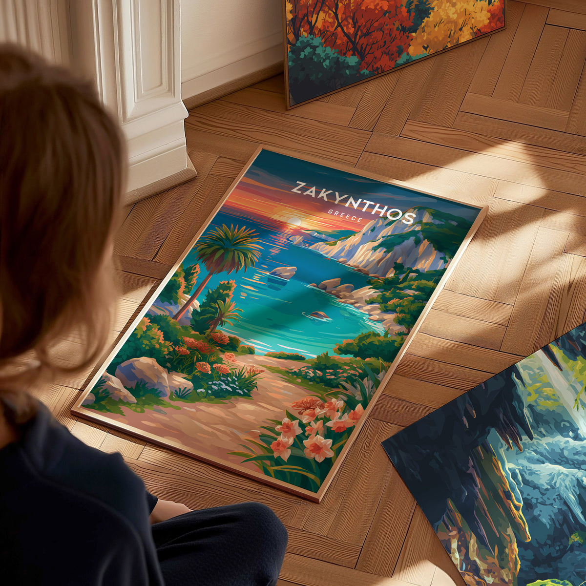 Zakynthos, Greece Poster | Turquoise Shipwreck Cove Destination Print Wall Art — styled in a modern interior