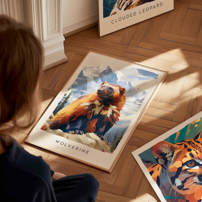 Wolverine, Gulo gulo Poster | Fierce Mountain Wildlife Wall Art — styled in a modern interior